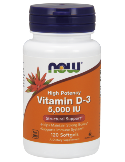 NOW Vitamin D-3 5000 IU High Potency 120 Softgels