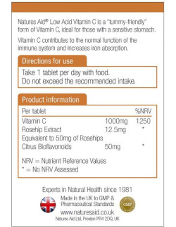NATURES AID Vitamin C 1000mg, Low Acid with Rosehips & Citrus Bioflavonoids, 30 tabs