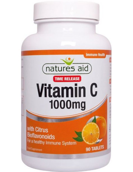 NATURES AID Vitamin C 1000mg, Low Acid with Rosehips & Citrus Bioflavonoids, 90 tabs