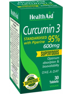 HEALTH AID Curcumin 3 with Piperine 95%, 600mg, 30 vegan tabs