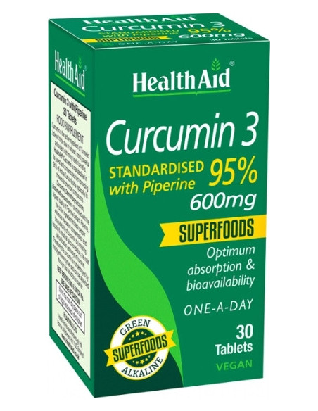 HEALTH AID Curcumin 3 with Piperine 95%, 600mg, 30 vegan tabs