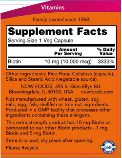 NOW Biotin 10000mcg Extra Strength 120 Veg Caps