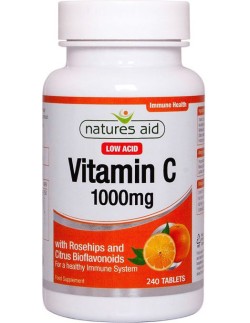 NATURES AID Vitamin C 1000mg, Low Acid with Rosehips & Citrus Bioflavonoids, 240 tabs