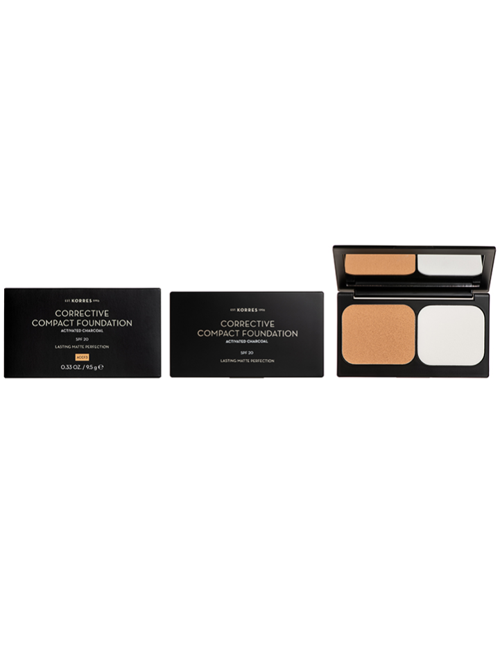KORRES Corrective Compact Foundation Activated Charcoal SPF20 ACCF3, 9.5g