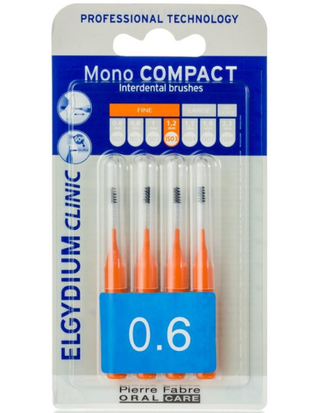 ELGYDIUM Clinic Mono Compact Interdental Brushes Orange 0.6, 4 τεμάχια
