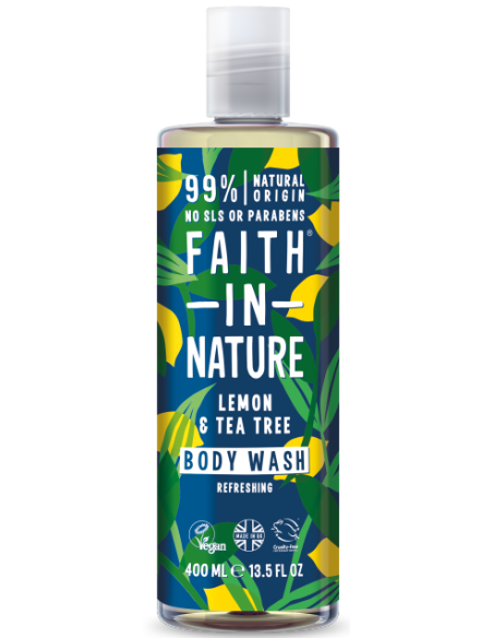 Faith in Nature Shower Gel Tea Tree & Lemon ΑφρόλουτροΈλαιο Τεϊόδενδρου & Βιολογικό Λεμόνι 400ml