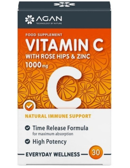 Agan Vitamin C with Rose Hips & Zinc 1000mg 30 Tabs