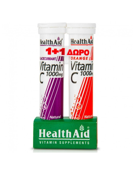 Health Aid Vitamin C 1000mg Blackcurrant 20 Tabs + Orange 20 Tabs