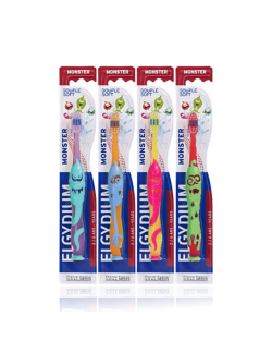 Elgydium Kids Monster Toothbrush Soft Απαλή Οδοντόβουρτσα 2-6 Years Πράσινο-Κόκκινο 1pce