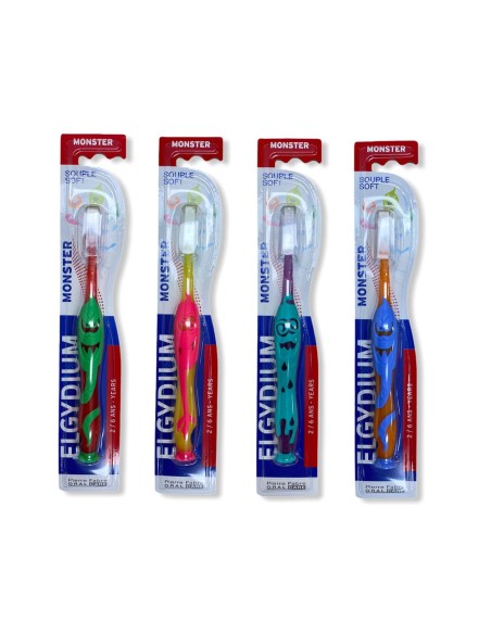 Elgydium Kids Monster Toothbrush Soft Απαλή Οδοντόβουρτσα 2-6 Years Πράσινο-Κόκκινο 1pce