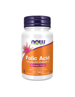 Now Foods Folic Acid Φολικό οξύ 800 mcg with Vitamin B-12, 250 tabs