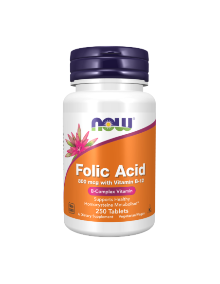 Now Foods Folic Acid Φολικό οξύ 800 mcg with Vitamin B-12, 250 tabs