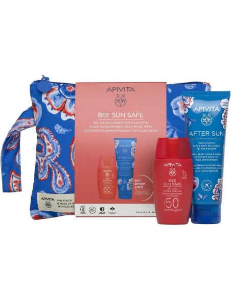 Apivita Promo Bee Sun Safe Dry Touch Invisible Face Fluid Spf50, 50ml & Δώρο After Sun Travel Size 100ml, Νεσεσέρ 1τμχ