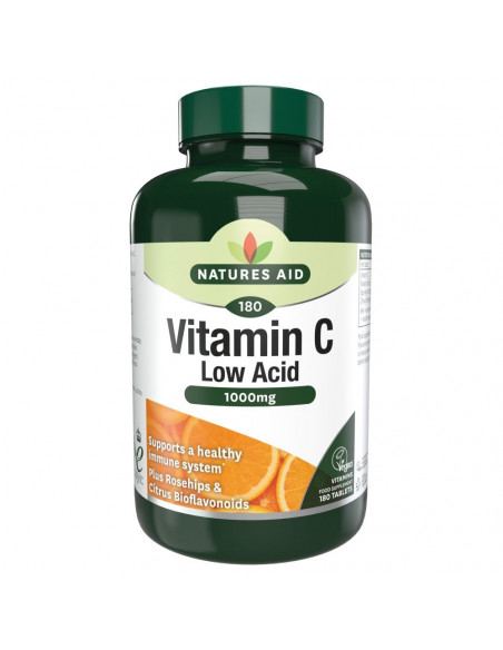 Natures Aid Vitamin C 1000mg, Low Acid with Rosehips & Citrus Bioflavonoids, 180 tabs