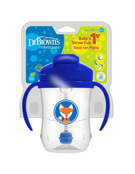 Dr. Brown's Baby's First Straw Cup Κύπελλο με καλαμάκι & λαβές 6m+, μπλε 270ml