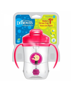 Dr. Brown's Baby's First Straw Cup Κύπελλο με καλαμάκι & λαβές 6m+, ροζ 270ml