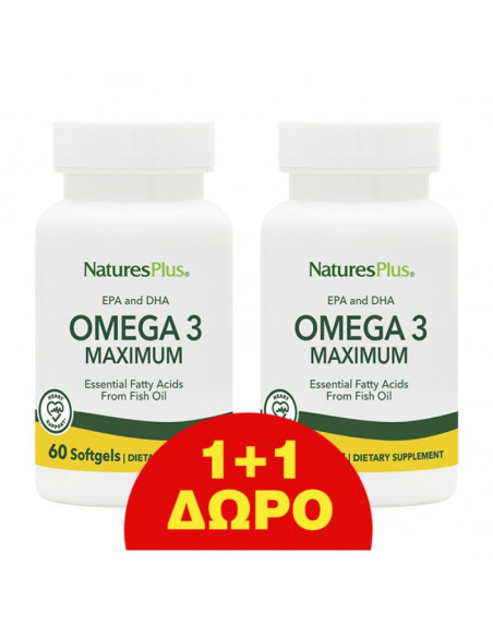 NATURES PLUS Promo EPA and DHA Omega 3 Maximum 2x60softgels 1+1 Δώρο