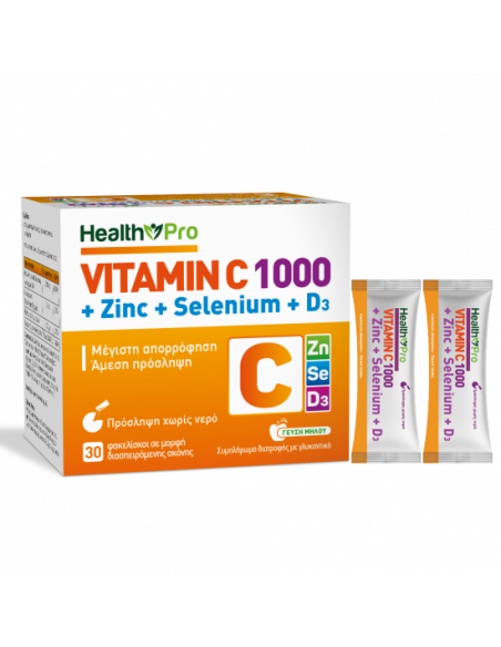HEALTH PRO Vitamin C 1000 + Zinc + Selenium + D3 Direct, Συμπλήρωμα Διατροφής Για Το Ανοσοποιητικό 30 Φακελίσκοι